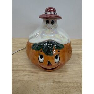 Vintage Lefton Iridescent Ghost Pumpkin Halloween Decoration